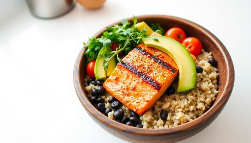 salmon quinoa breakfast bowl