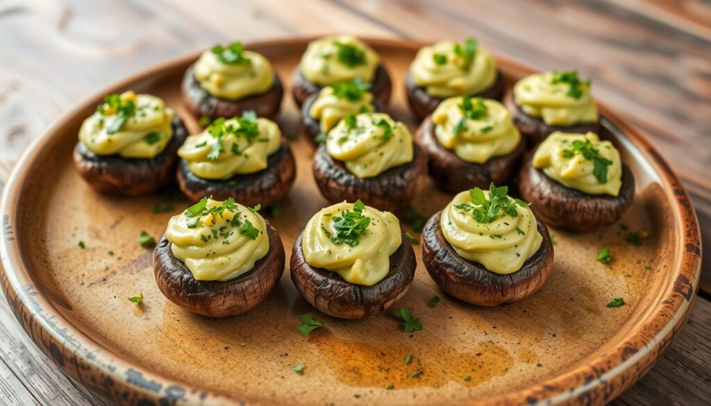 stuffed mushrooms with avocado filling